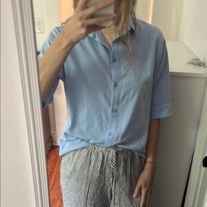 Monki baby blue button down shirt